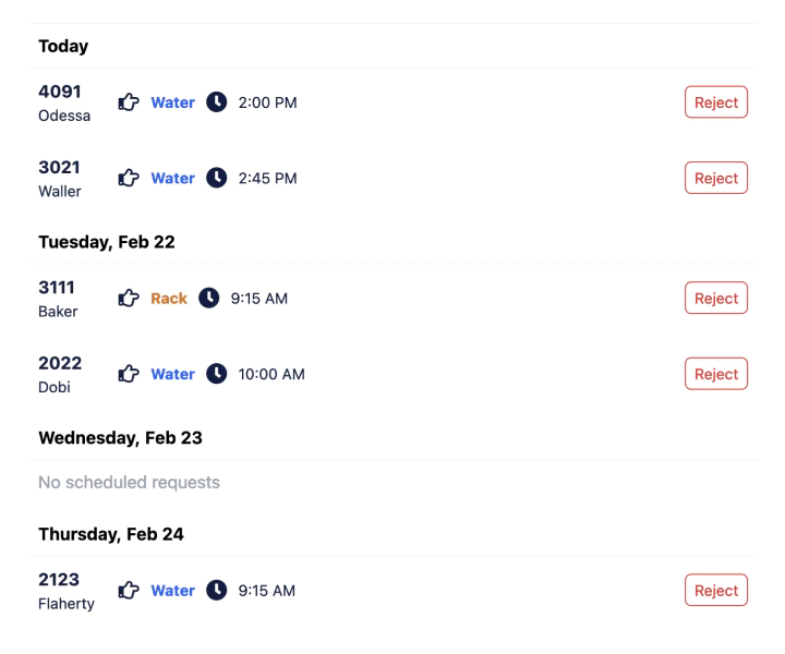 show week of scheduled requests in dockhound
